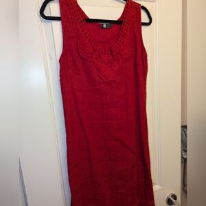 Red linen dress